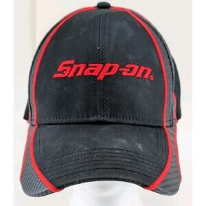 SNAP ON TOOLS Black Red Stretch Fit Baseball Hat Cap Wild Impact Carbon Fiber